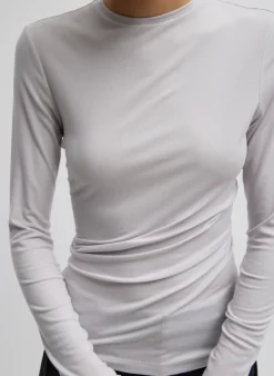 Tops>Tibi Tencel Knit Twisted Seam Long Sleeve T-Shirt Pearl Grey