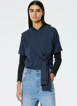 Knitwear & Sweatshirts|Tops>Tibi Tie T-Shirt Navy Fog