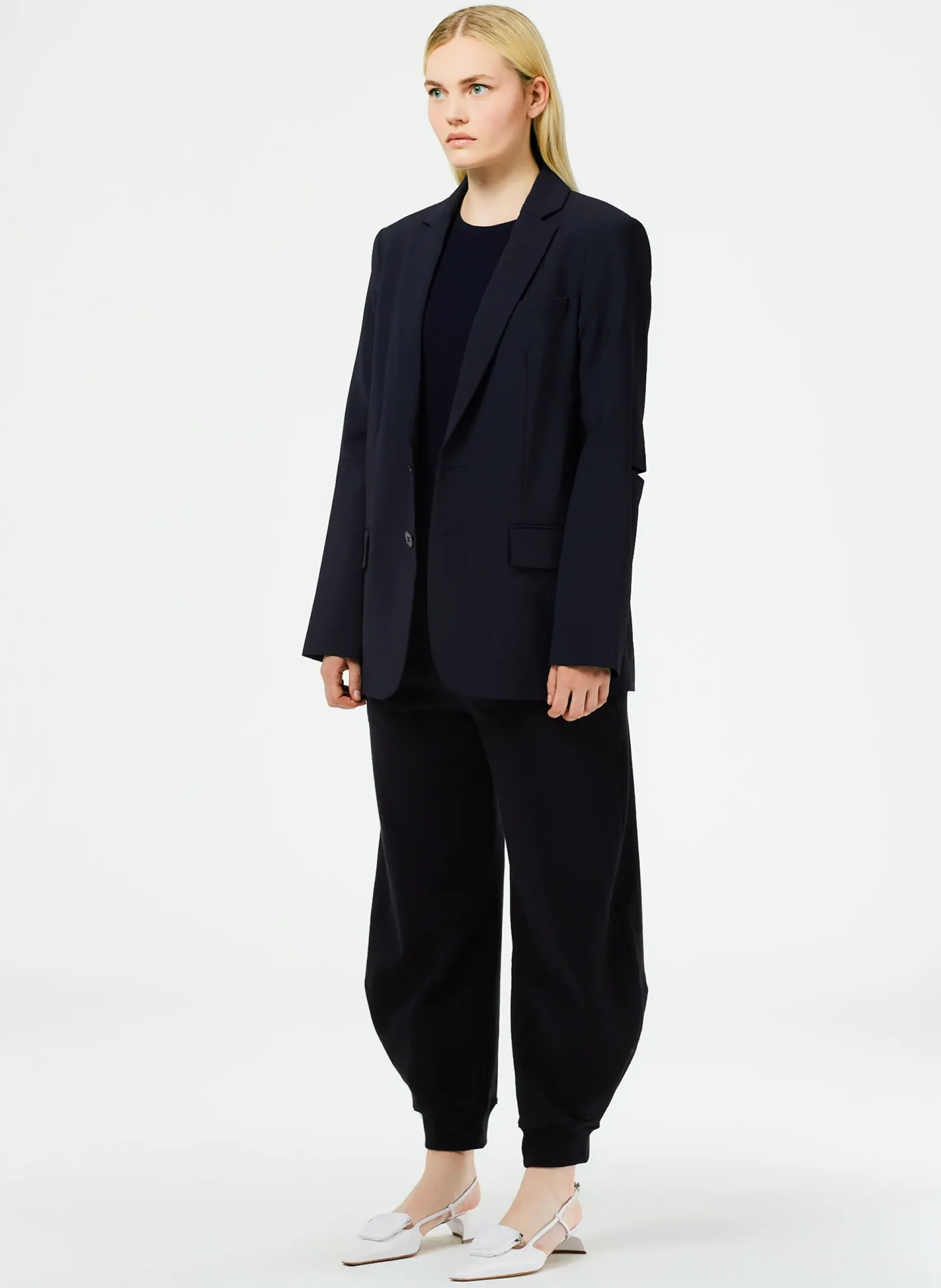 Suits|Jackets & Outerwear>Tibi Tropical Wool Cutout Sleeve Marlon Blazer Navy