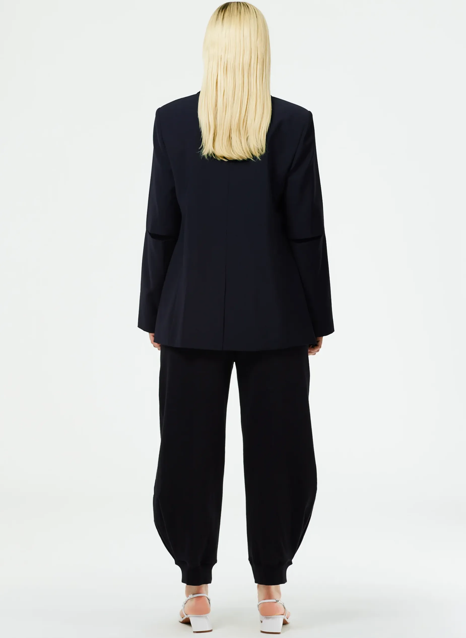 Suits|Jackets & Outerwear>Tibi Tropical Wool Cutout Sleeve Marlon Blazer Navy