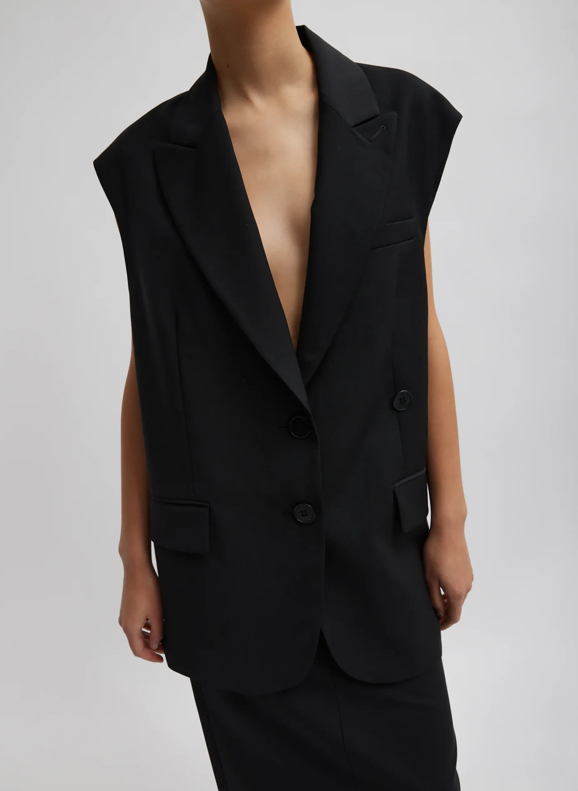 Suits|Jackets & Outerwear>Tibi Tropical Wool Liam Vest Black