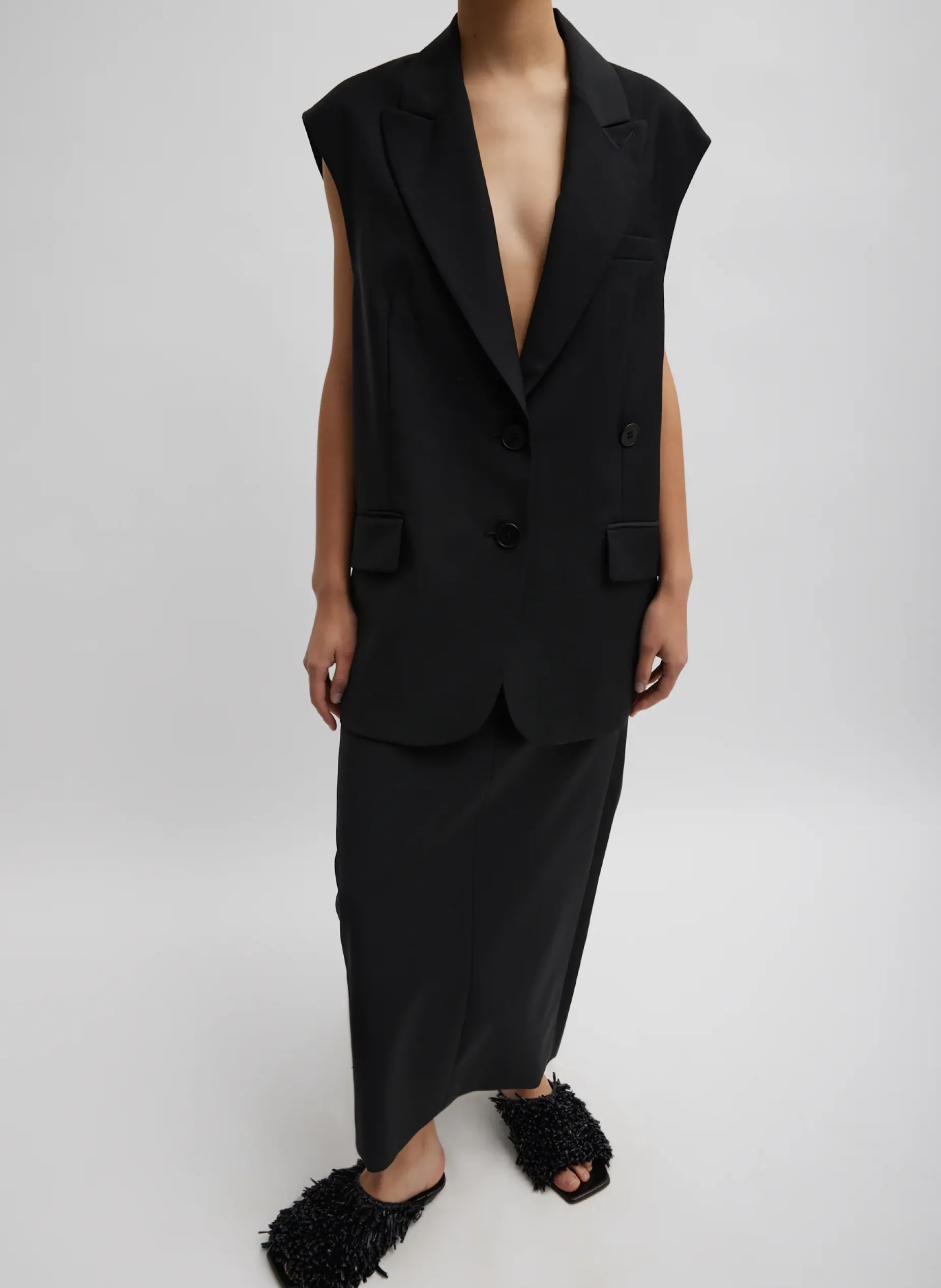 Suits|Jackets & Outerwear>Tibi Tropical Wool Liam Vest Black