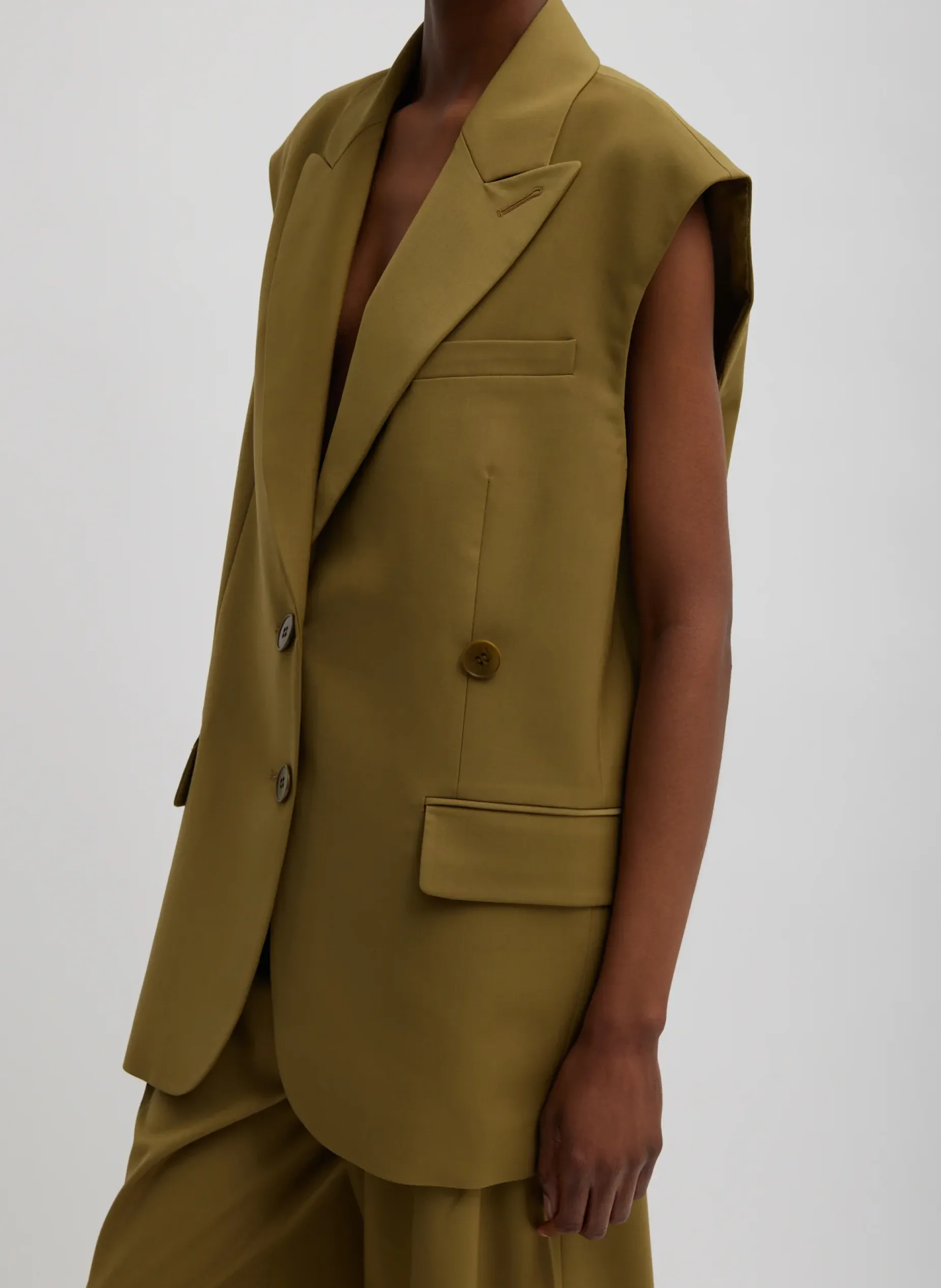 Suits|Jackets & Outerwear>Tibi Tropical Wool Liam Vest Dark Hazel
