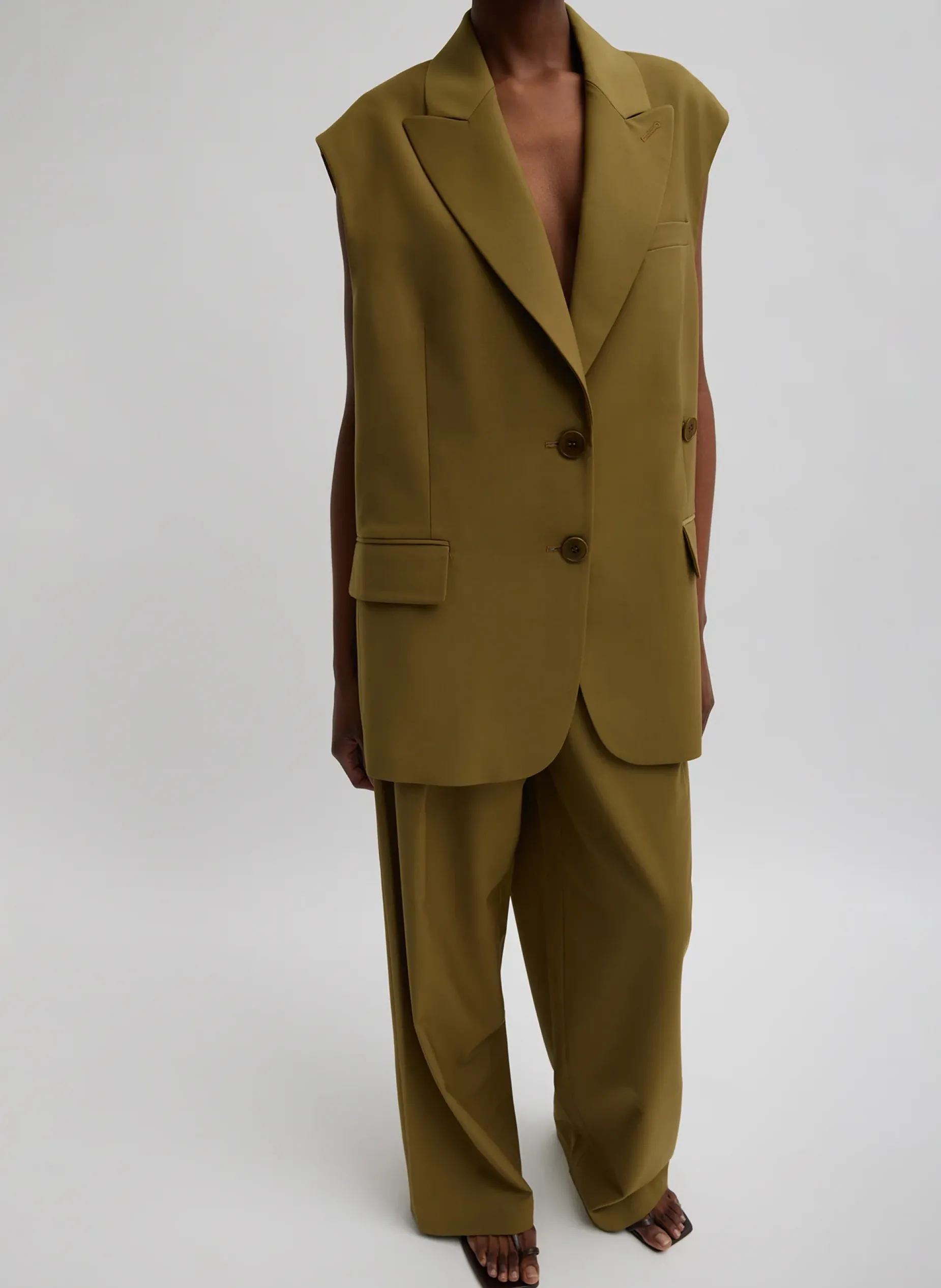 Suits|Jackets & Outerwear>Tibi Tropical Wool Liam Vest Dark Hazel