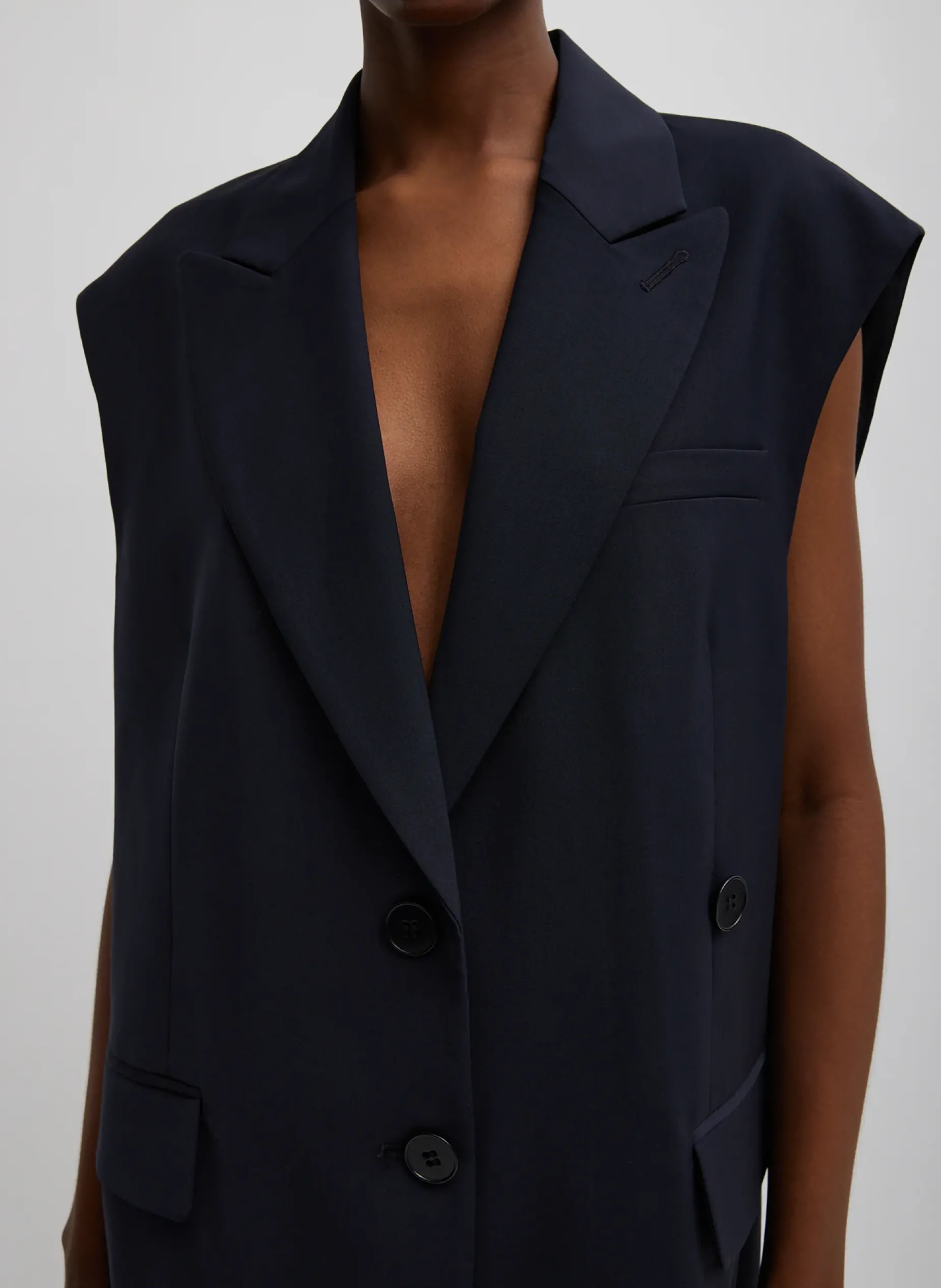 Suits|Jackets & Outerwear>Tibi Tropical Wool Liam Vest Navy