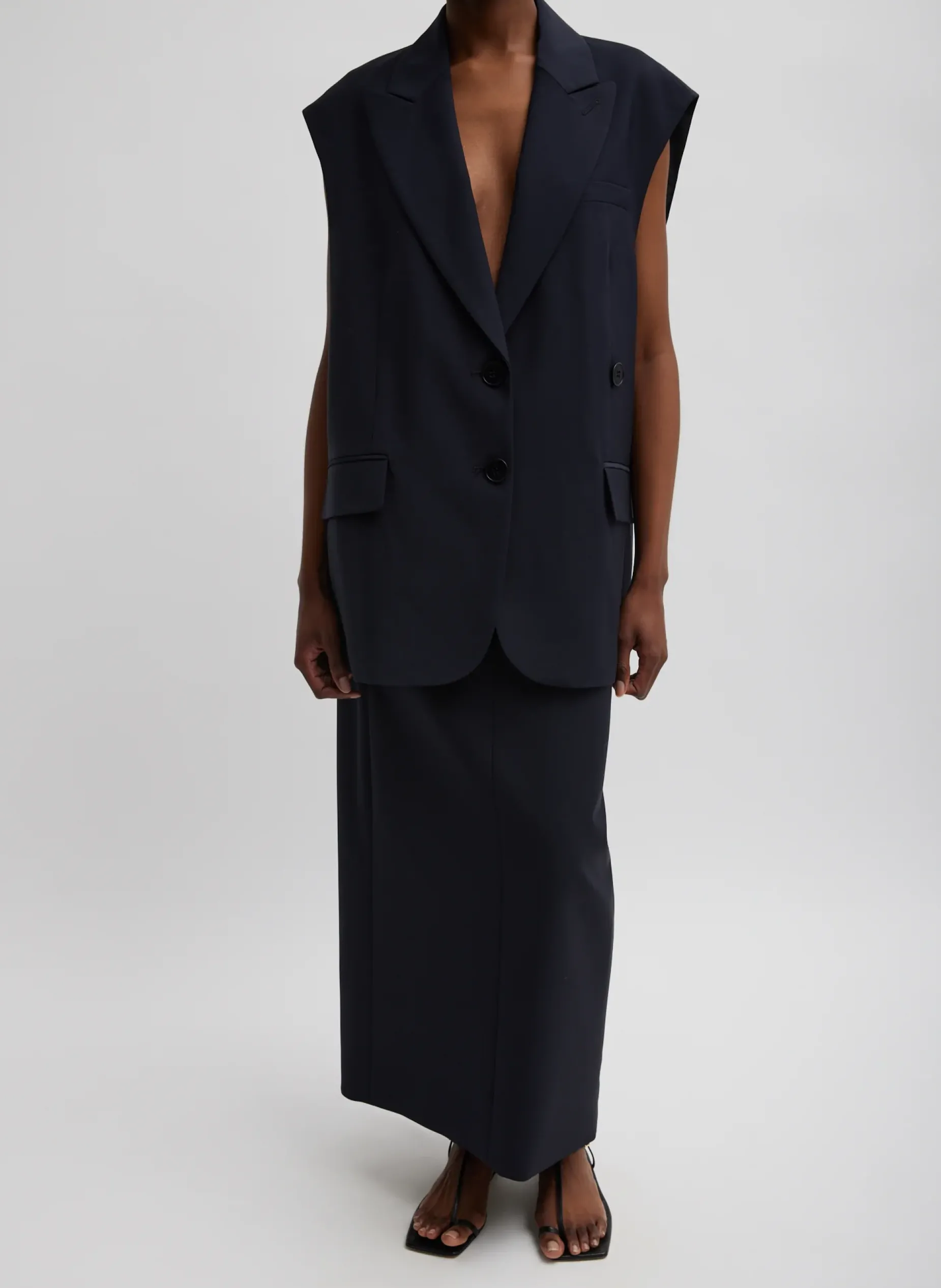 Suits|Jackets & Outerwear>Tibi Tropical Wool Liam Vest Navy