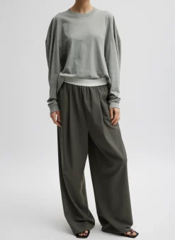 Pants & Shorts>Tibi Tropical Wool Marit Pull On Pant Dark Stone