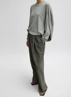 Pants & Shorts>Tibi Tropical Wool Marit Pull On Pant Dark Stone