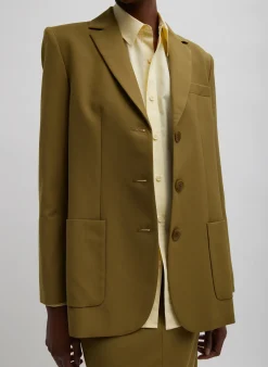 Suits|Jackets & Outerwear>Tibi Tropical Wool Max Blazer Dark Hazel