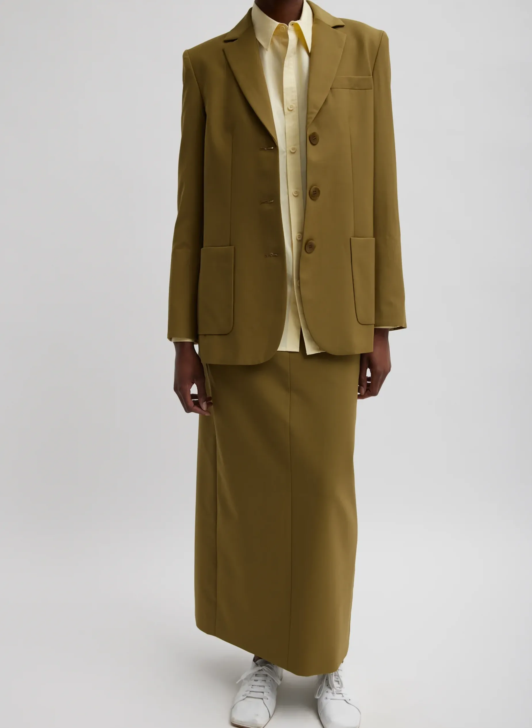 Suits|Jackets & Outerwear>Tibi Tropical Wool Max Blazer Dark Hazel