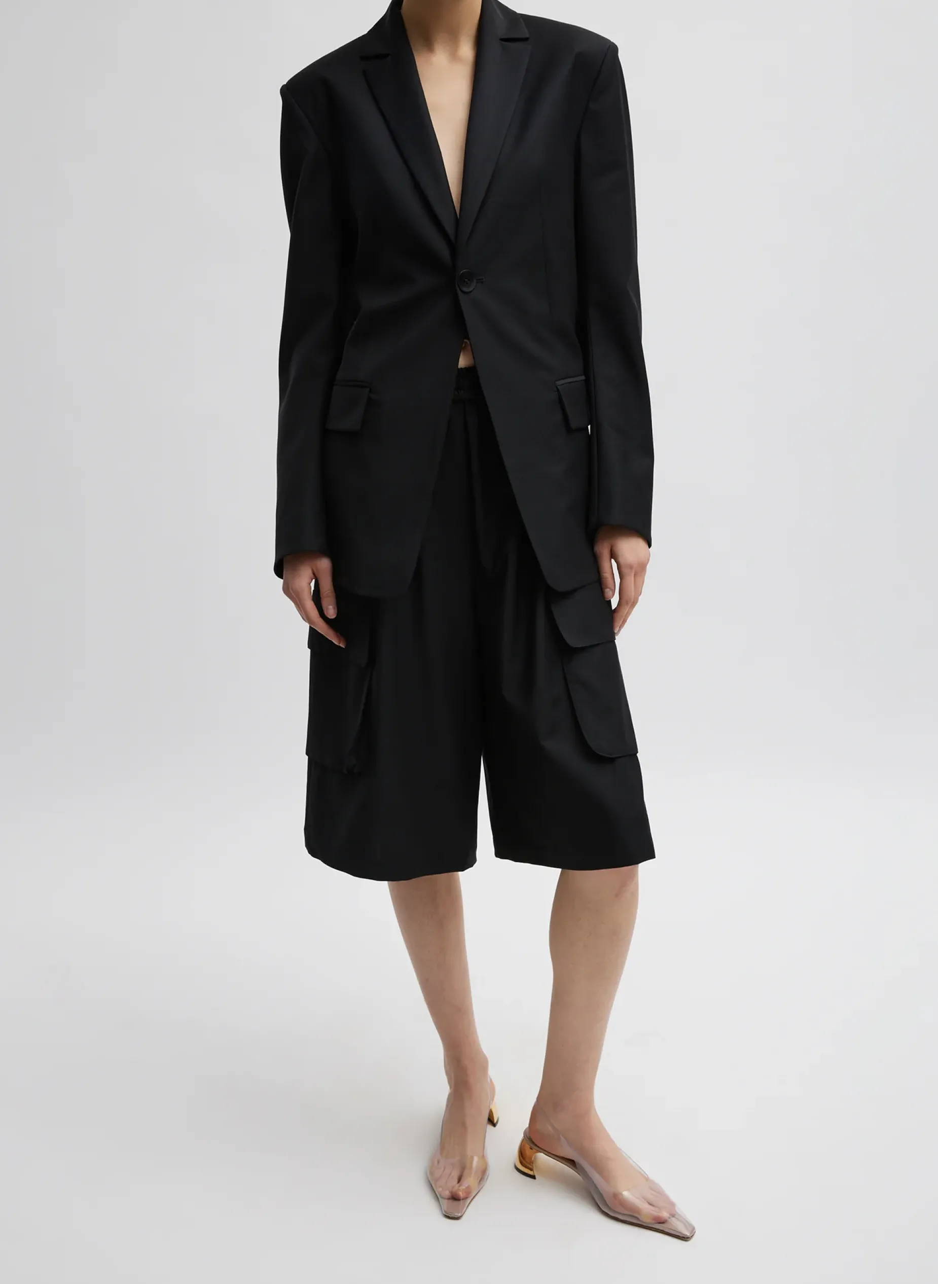 Pants & Shorts>Tibi Tropical Wool Relaxed Cargo Short Black