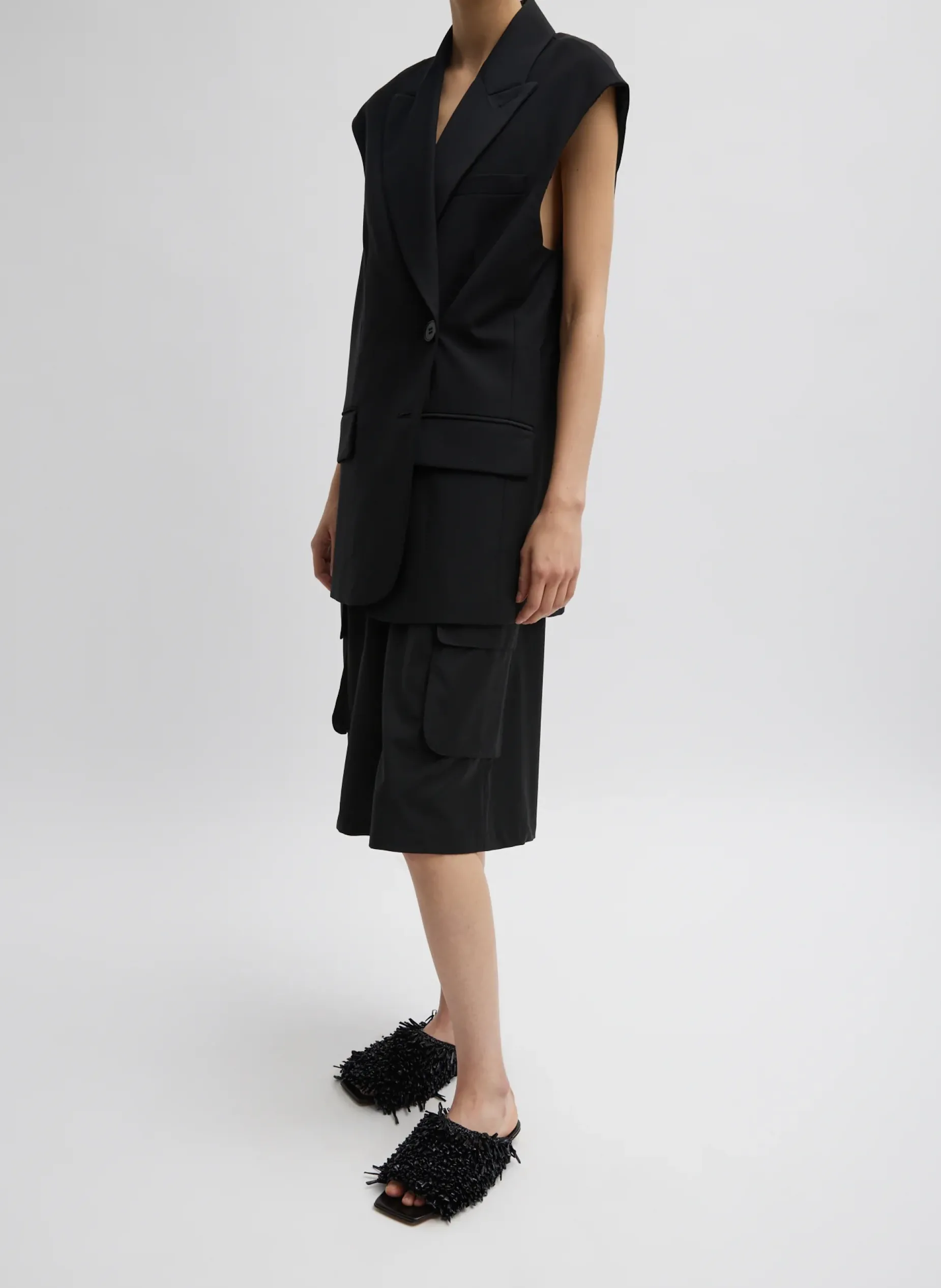 Pants & Shorts>Tibi Tropical Wool Relaxed Cargo Short Black