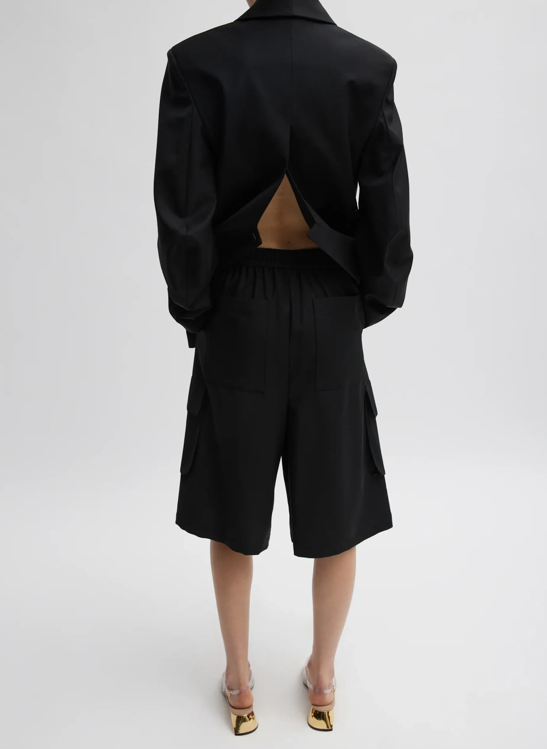 Pants & Shorts>Tibi Tropical Wool Relaxed Cargo Short Black