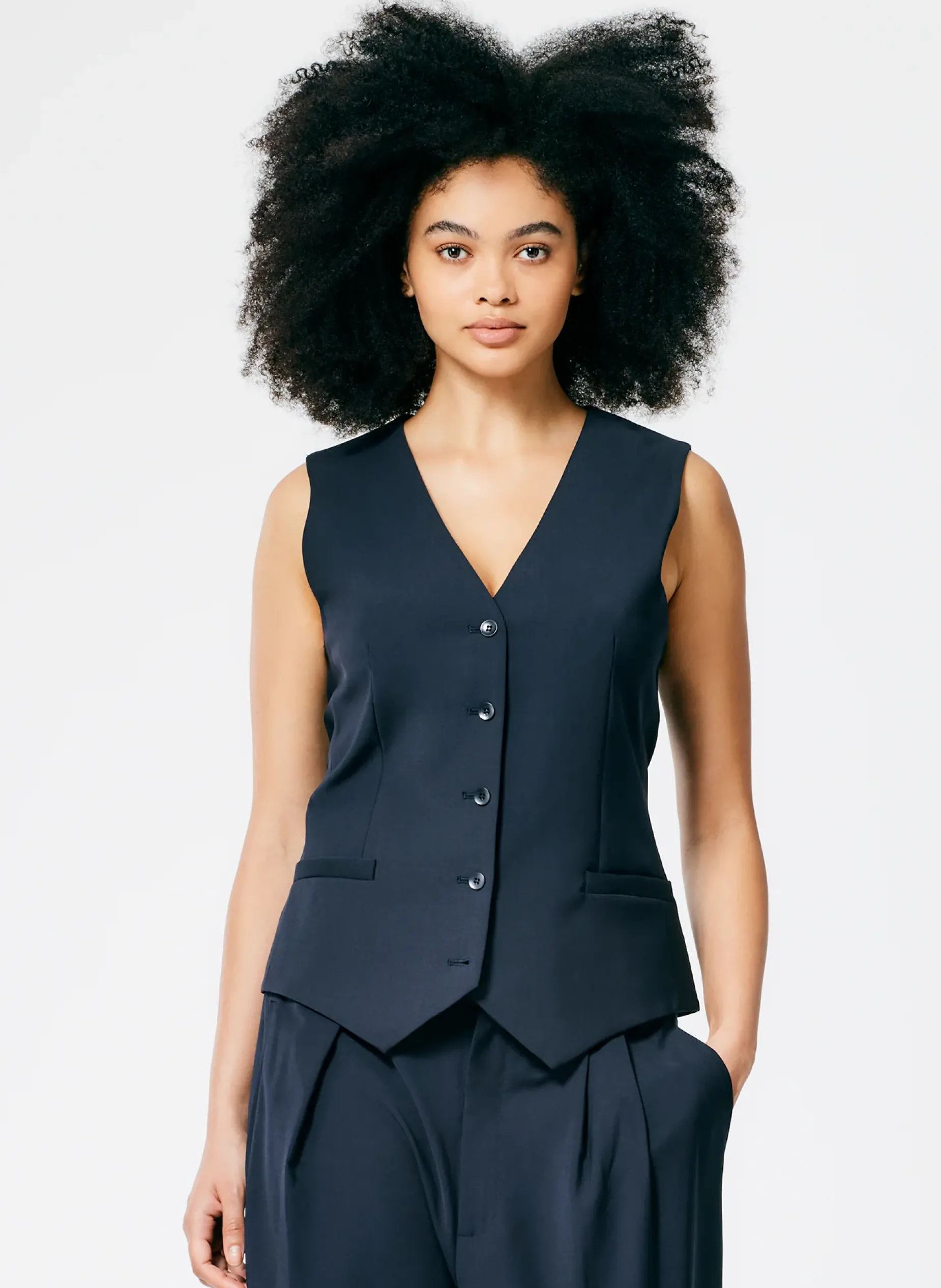 Suits|Tops>Tibi Tropical Wool Vest Navy