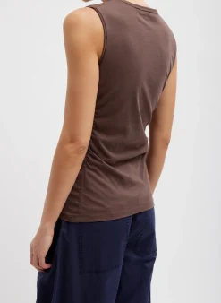 Tops>Tibi T-Shirting Shirred Crewneck Top Cacao