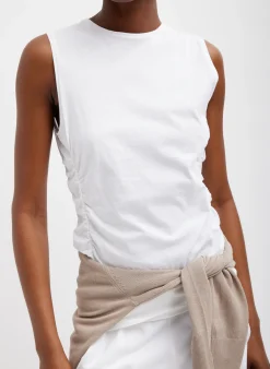 Tops|Curated Closets>Tibi T-Shirting Shirred Crewneck Top White