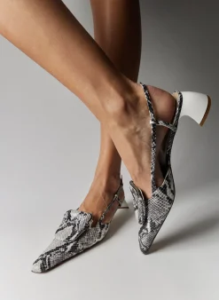 Heels>Tibi Victor Embossed Snake Slingback Grey Embossed Snake